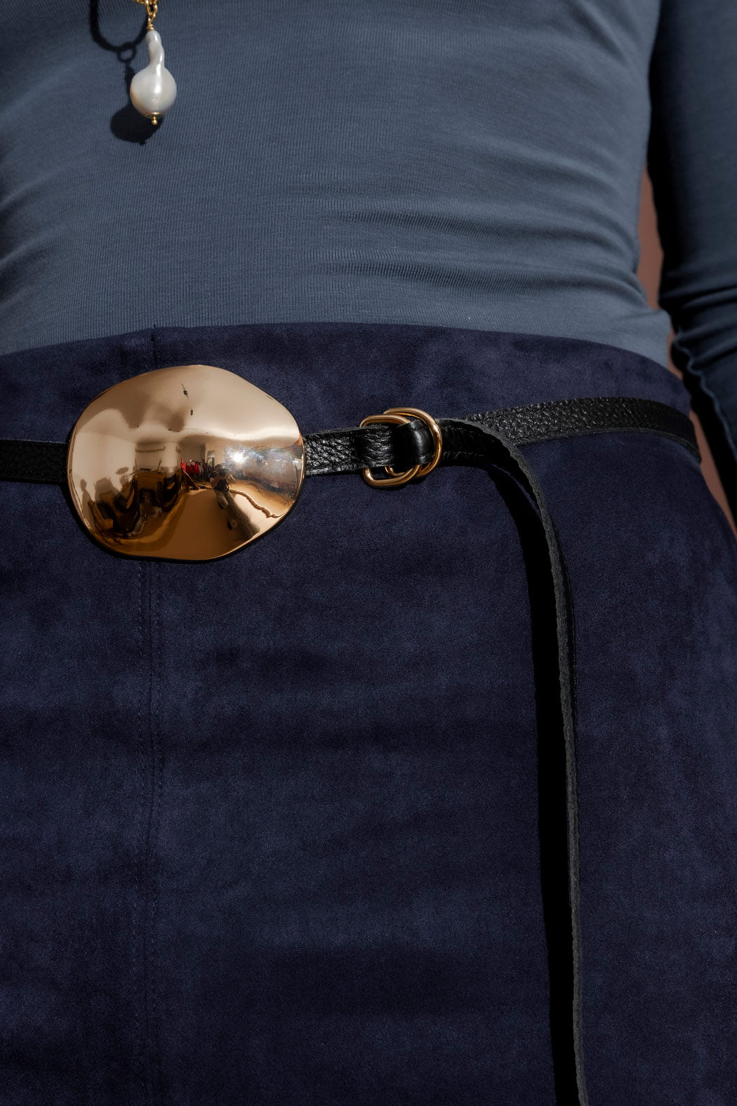 Gold Leather Dome Belt Gold O/S