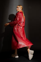 Red Faux Leather Trench Coat Red S