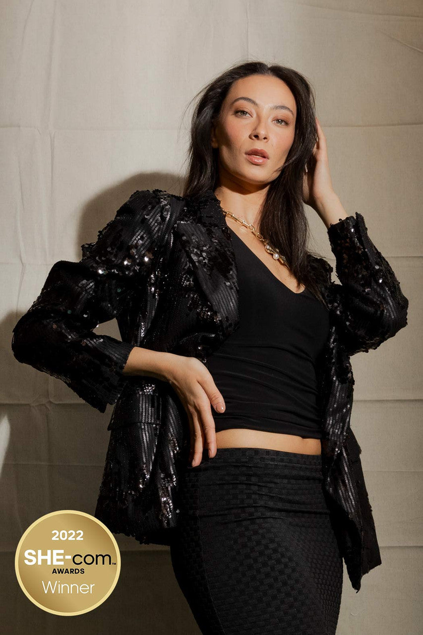 Black Sequin Sisca Blazer