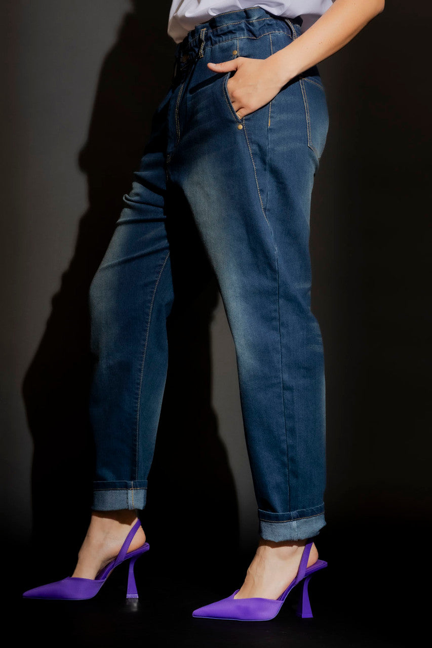 Dark Denim Paperbag Jeans Dark Denim