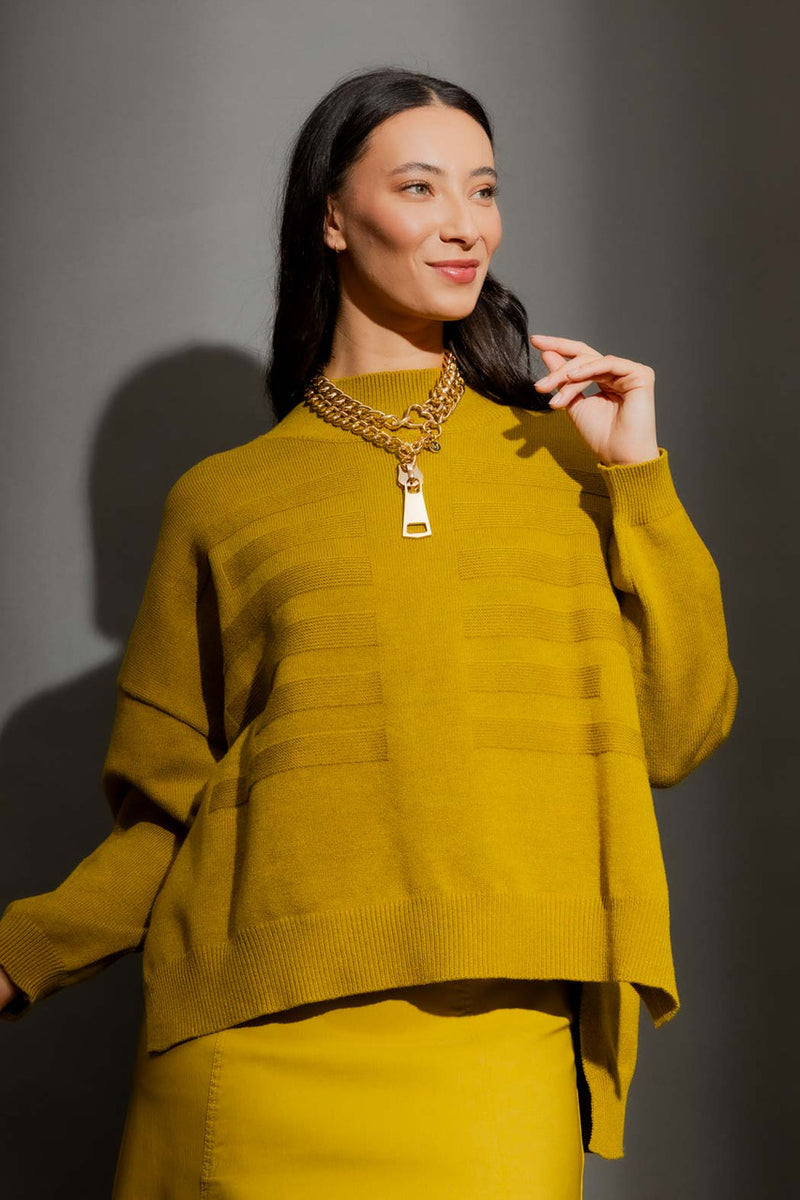 Chartreuse Mock Neck Drop Shoulder Knit S