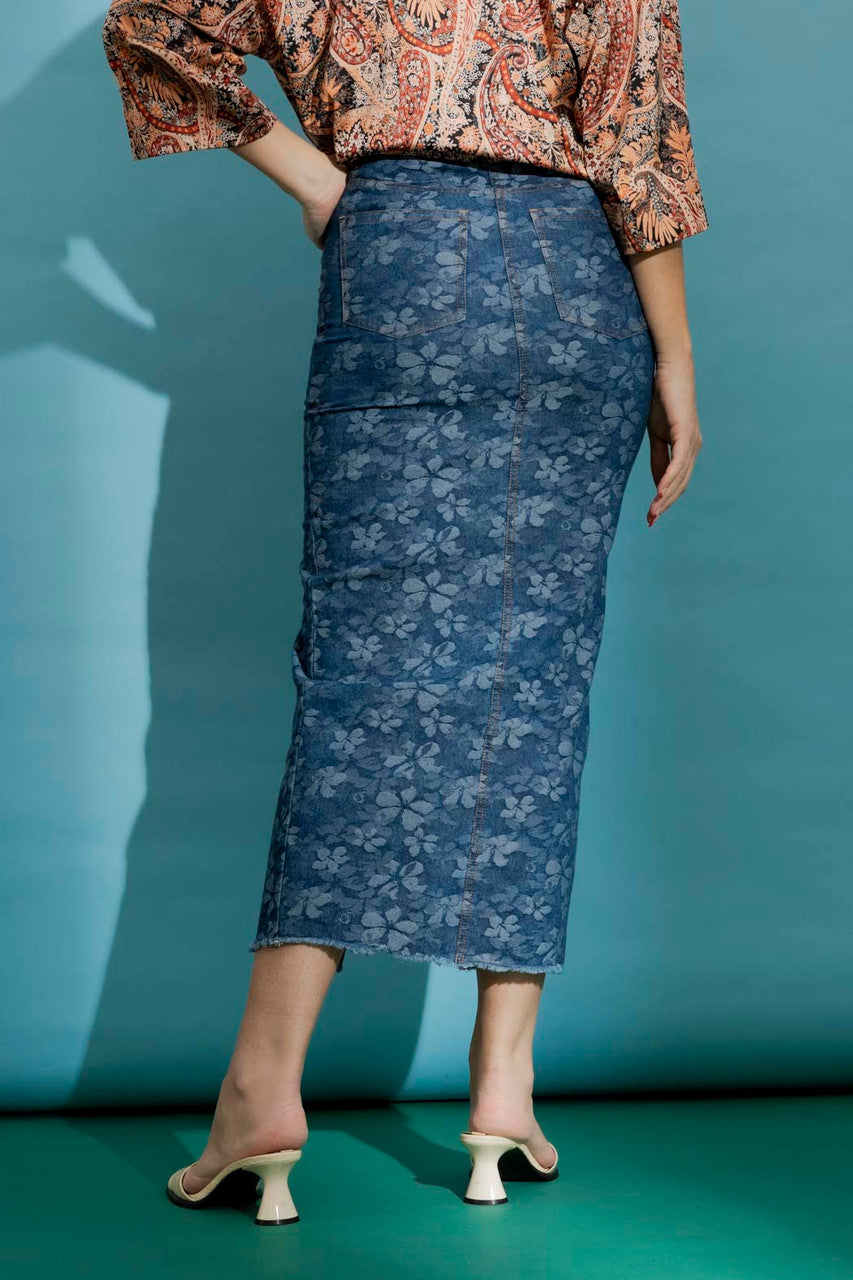 Dark Floral Denim Skirt