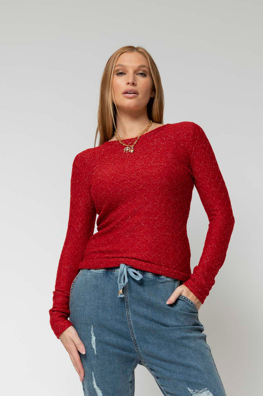 Red Lurex Basic Top