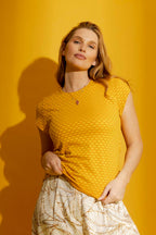 Yellow Checkerboard Bell Cap Sleeve Top