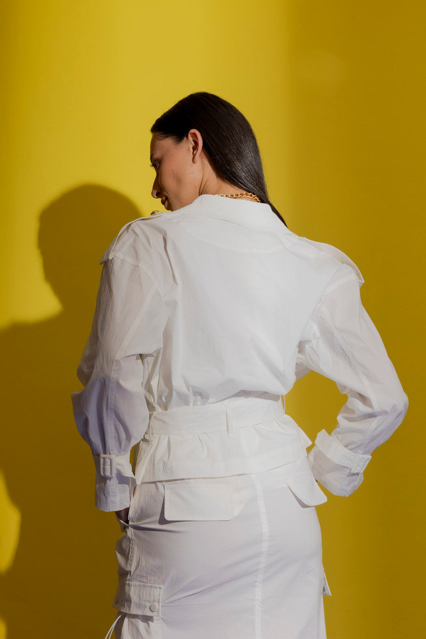 Ivory Parachute Crop Trench Coat Ivory Sml