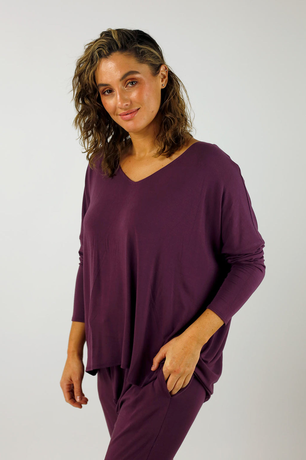 Rose Brown Bamboo Slouch Top-NT