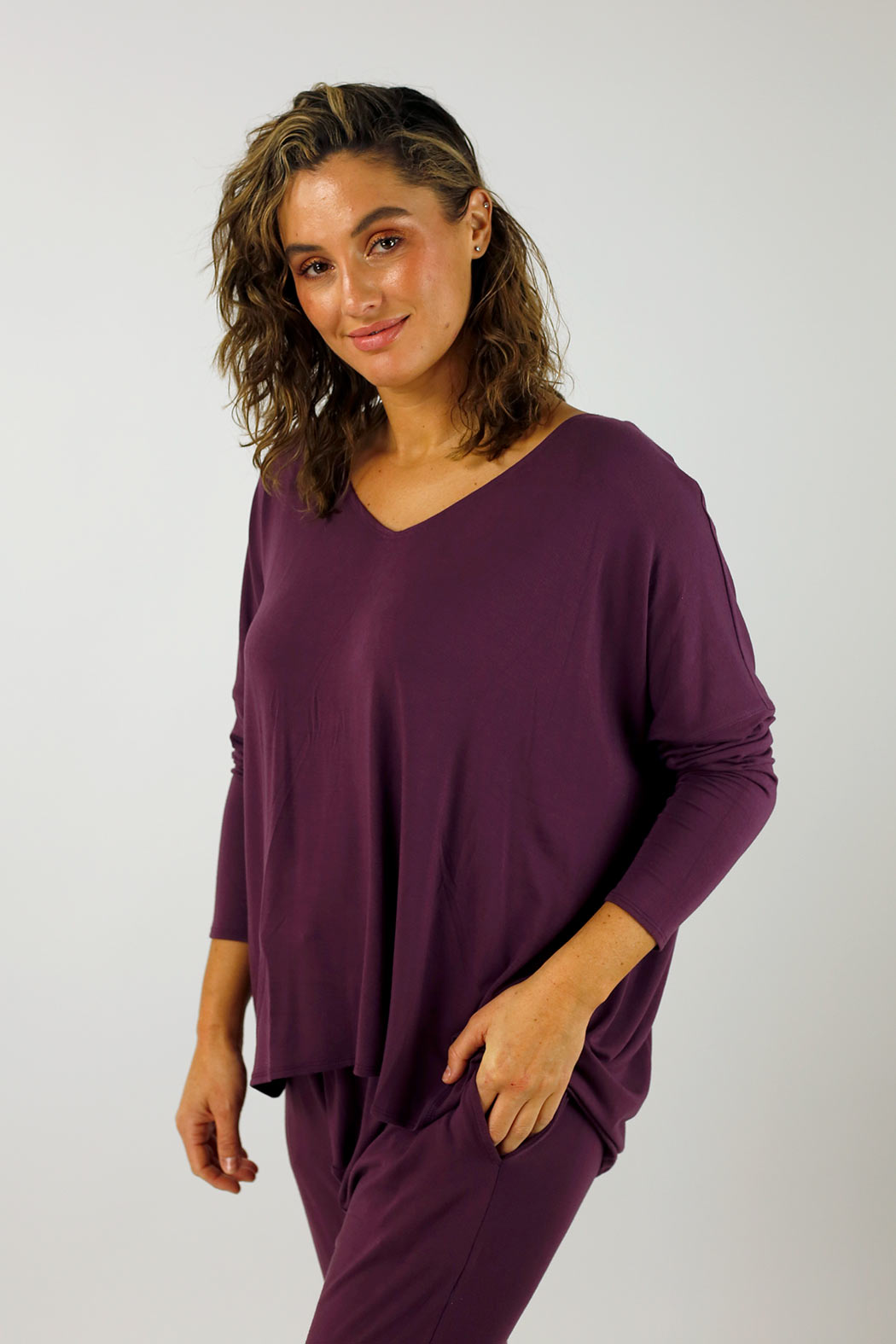 Rose Brown Bamboo Slouch Top-NT