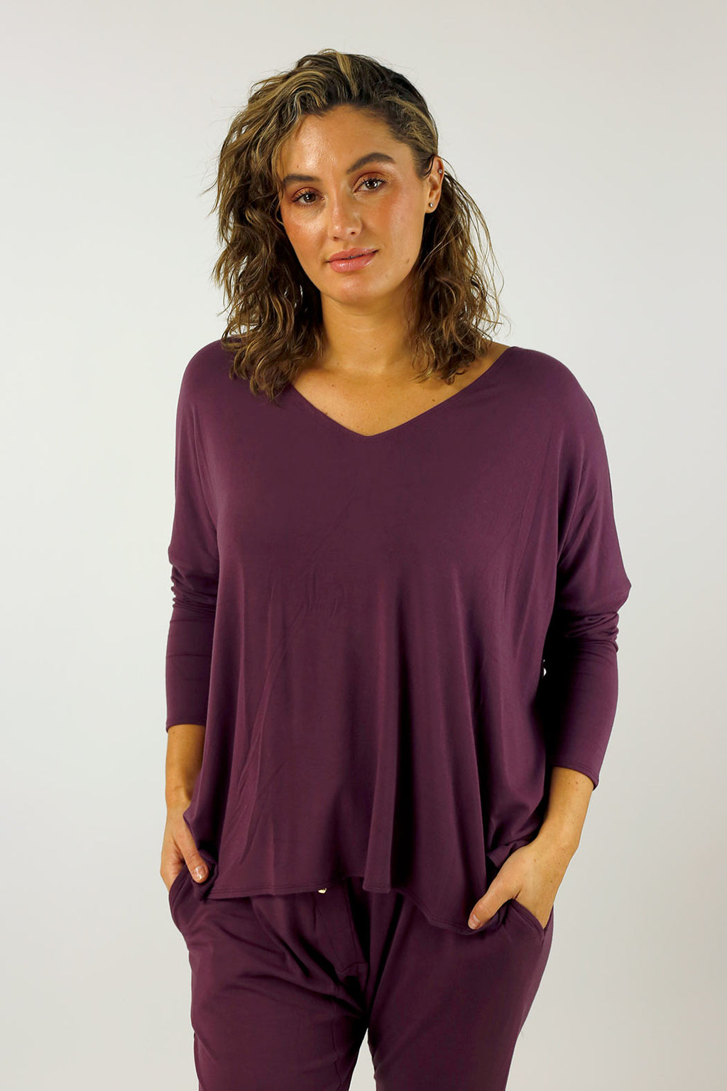 Rose Brown Bamboo Slouch Top-NT