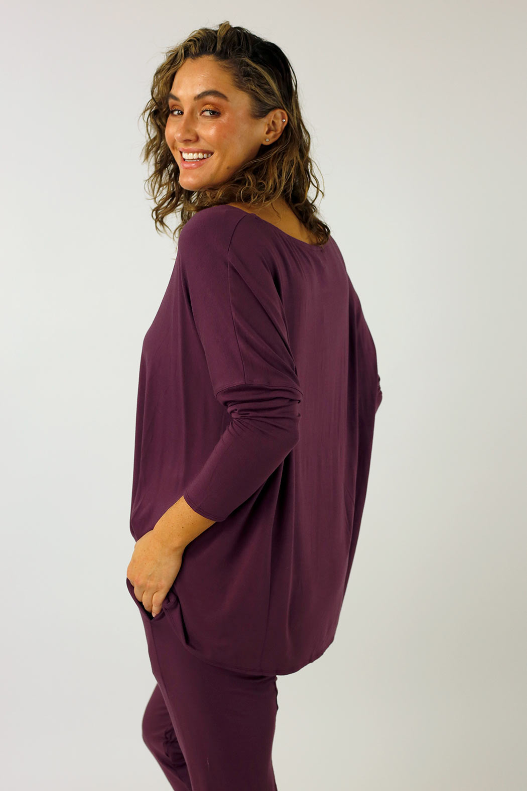 Rose Brown Bamboo Slouch Top-NT