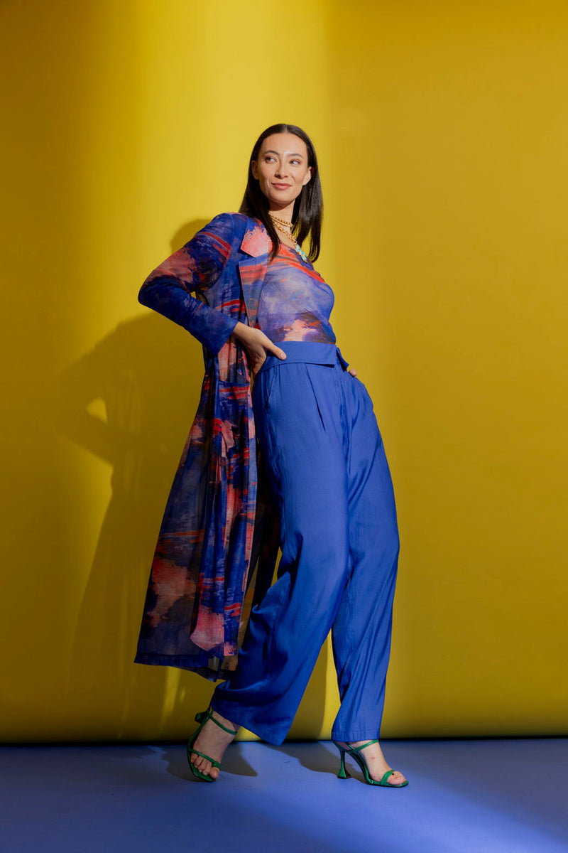 Cobalt Silky Paperbag Pant