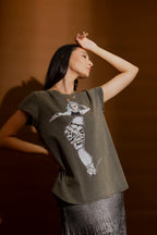 Green Washed Sequin Dancer T-Shirt