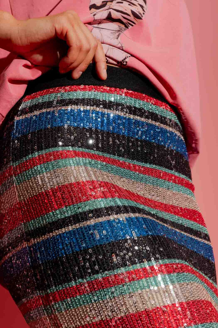 Stripe Sequin Skirt