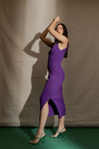 Purple Rib V Neck Dress