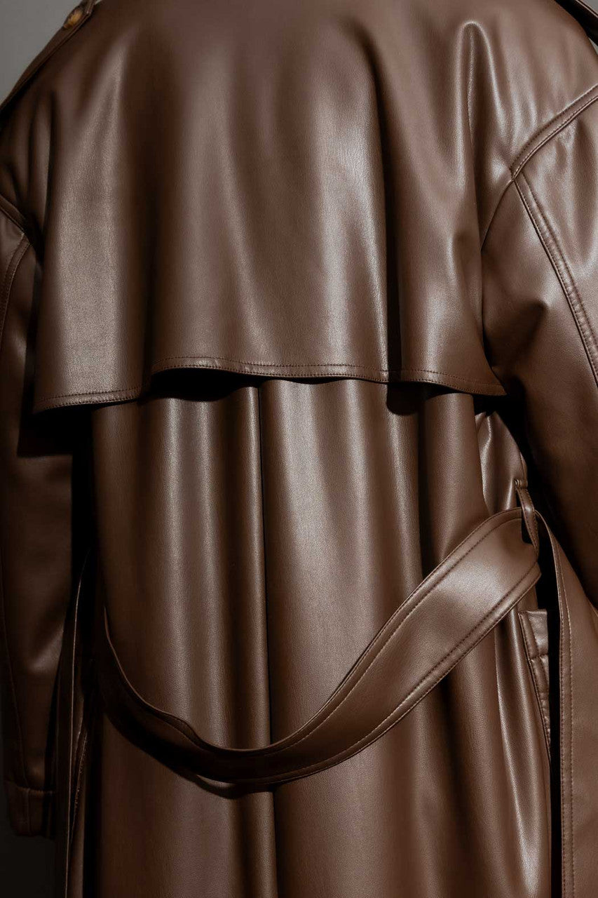 Chocolate Faux Leather Trench Coat Chocolate S
