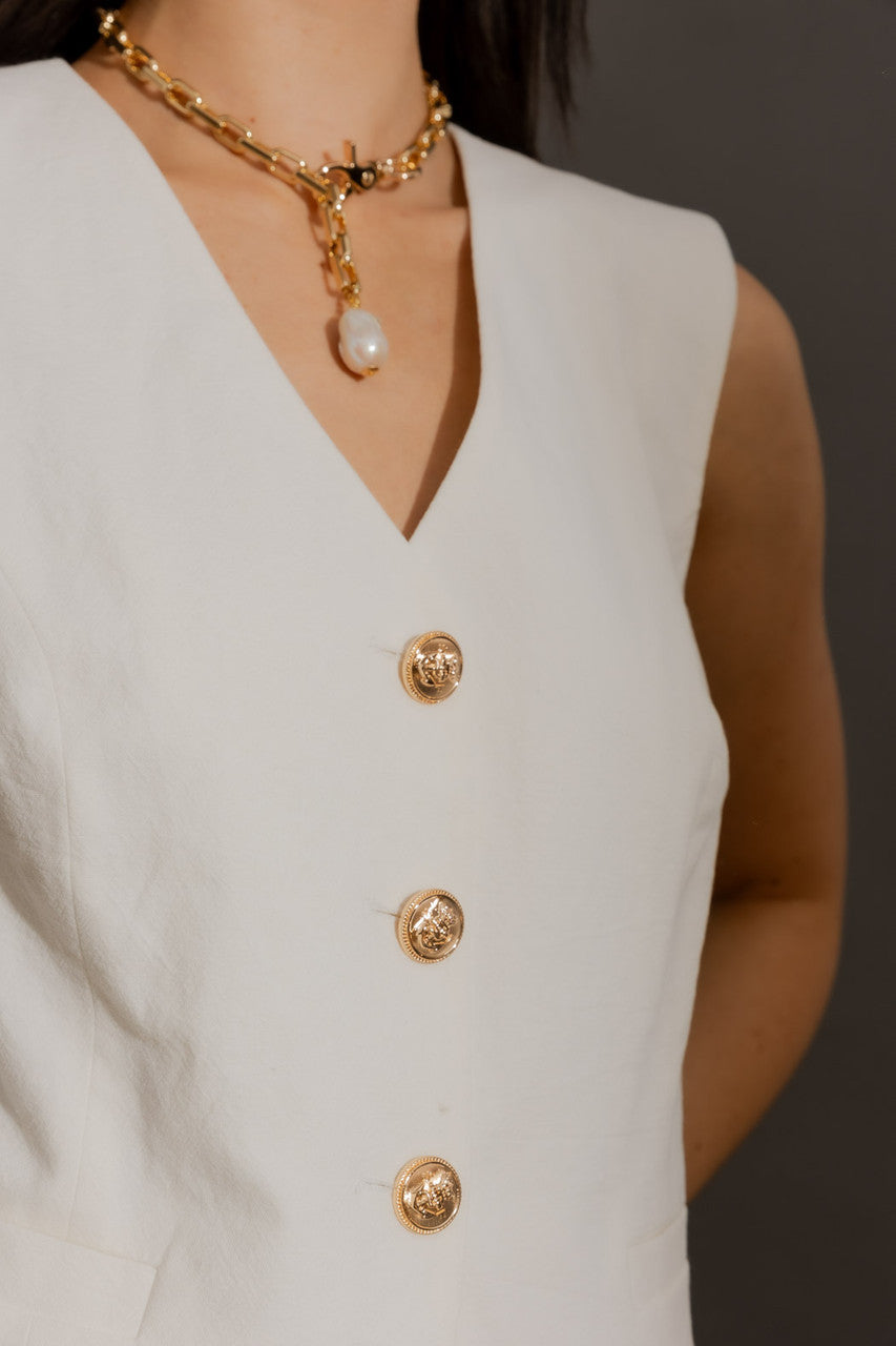 Ivory Sandwashed Linen Tailored Vest