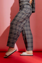 Navy Check Linen Crop Cleo Pant