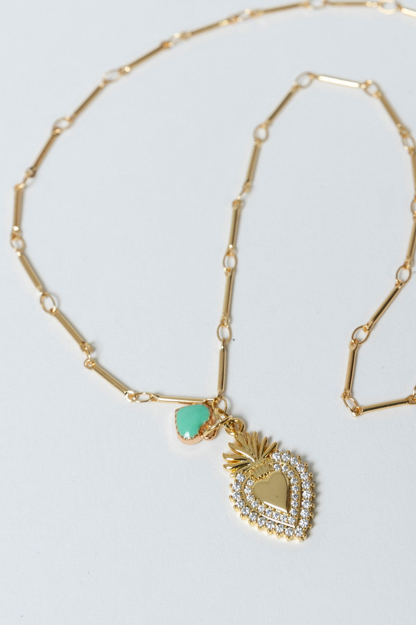 Gold Chain W Pineappl Heart Necklace S
