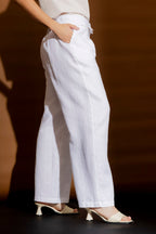 White Luxury Linen Paperbag Pants