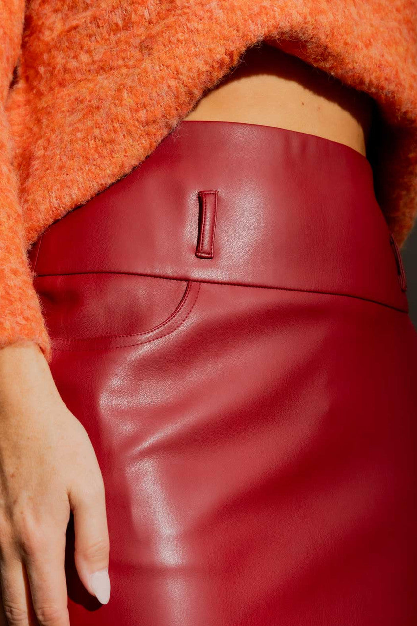 Red Faux Leather Pencil Skirt