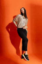 Oatmeal Foil Crochet V Neck Jumper