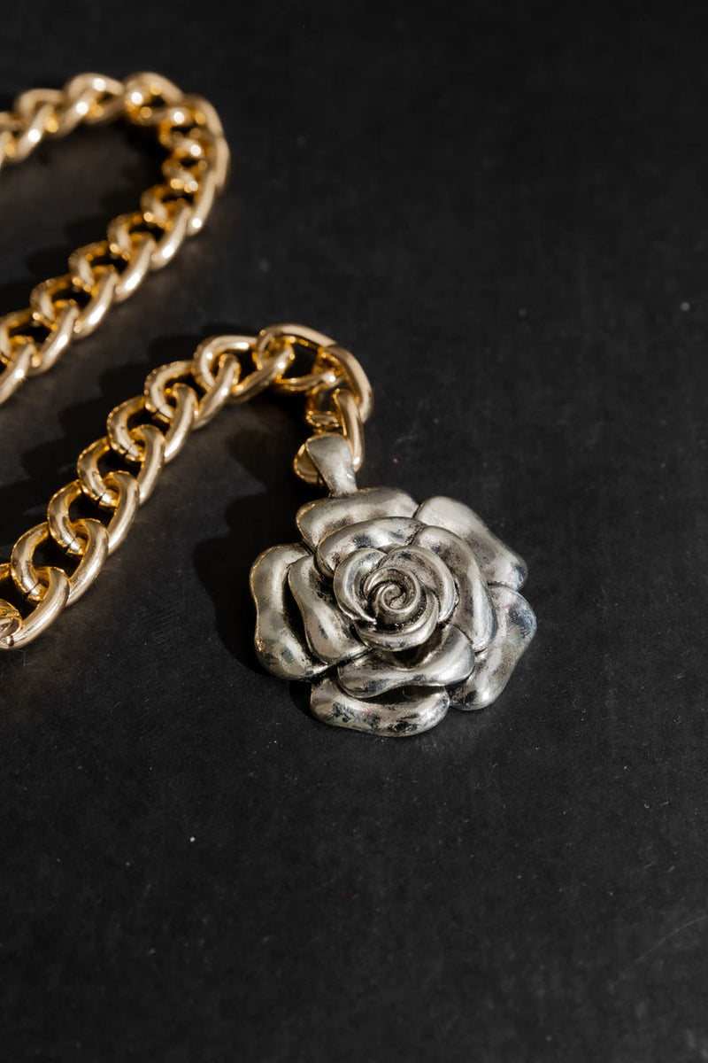 Gold/Silver Rose Necklace Gold/Silver O/S