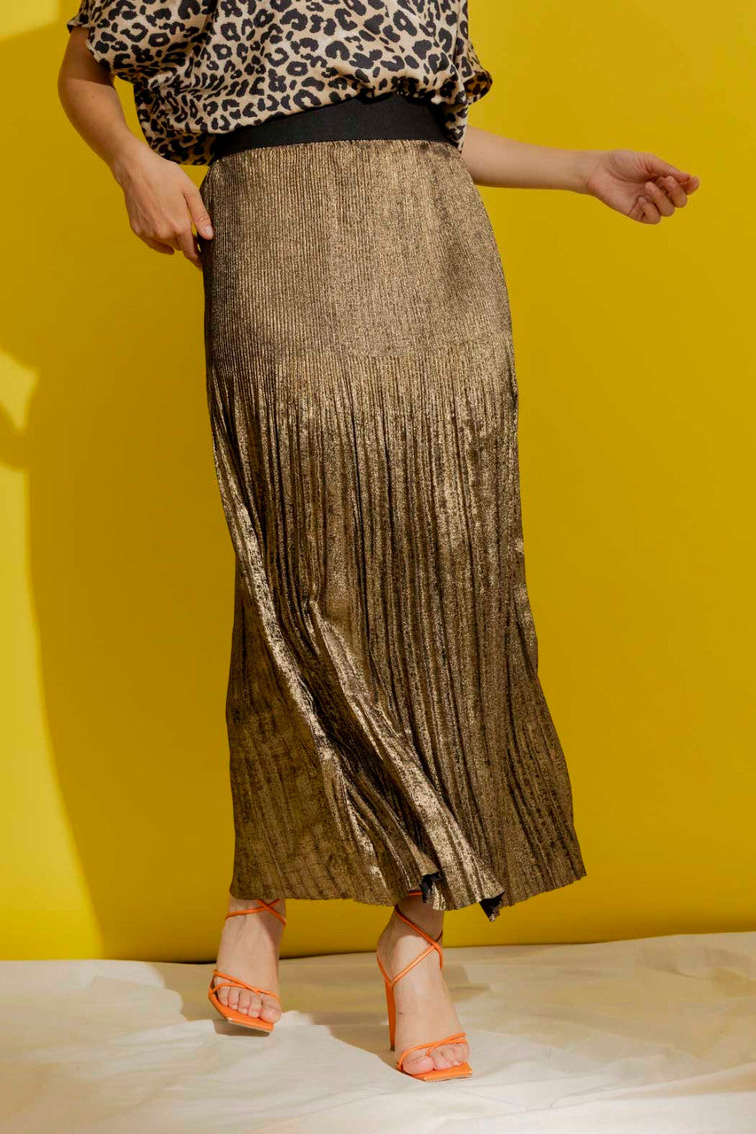 Gold Metallic Pleat Skirt Gold Sml