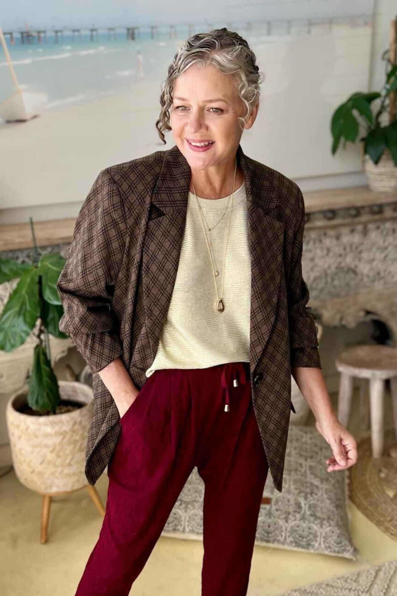 Mocha Check Boyfriend Blazer Mocha Check