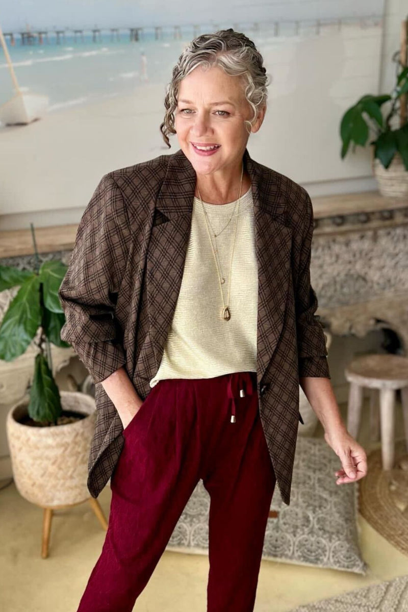 Mocha Check Boyfriend Blazer Mocha Check
