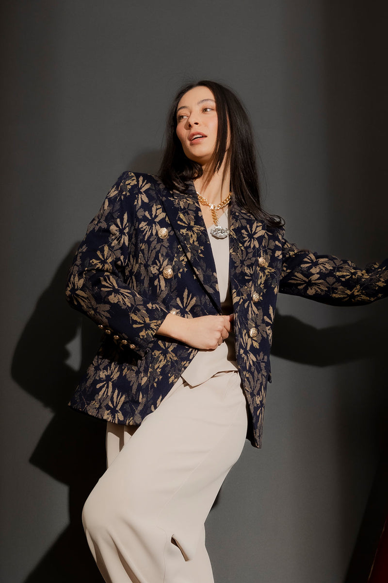 Navy/Gold Belted Sisca Blazer