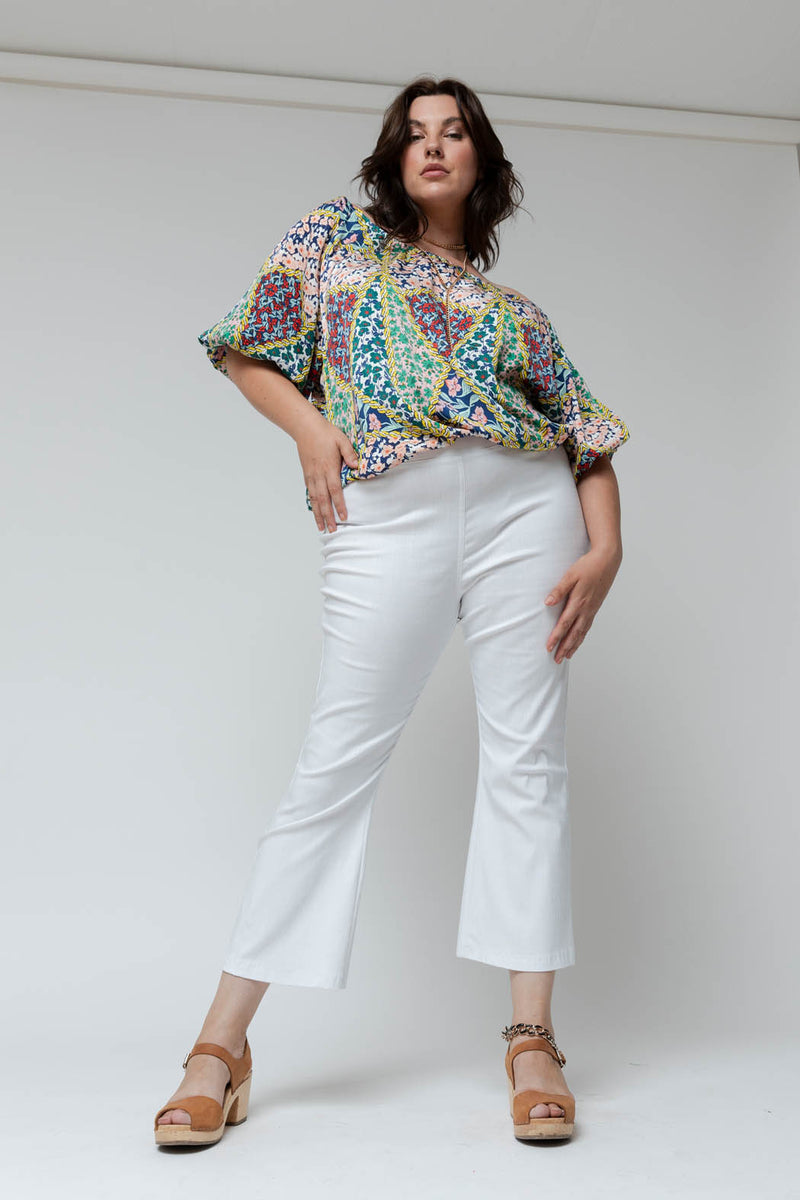 Floral Patchwork Silky Off Shoulder Top - Sale