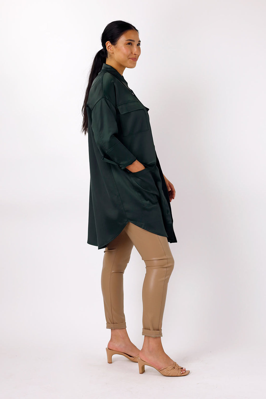 Forest Satin Shacket - FINAL SALE
