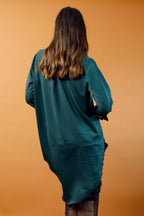 Deep Teal Satin Boyfriend Maxi Shirt
