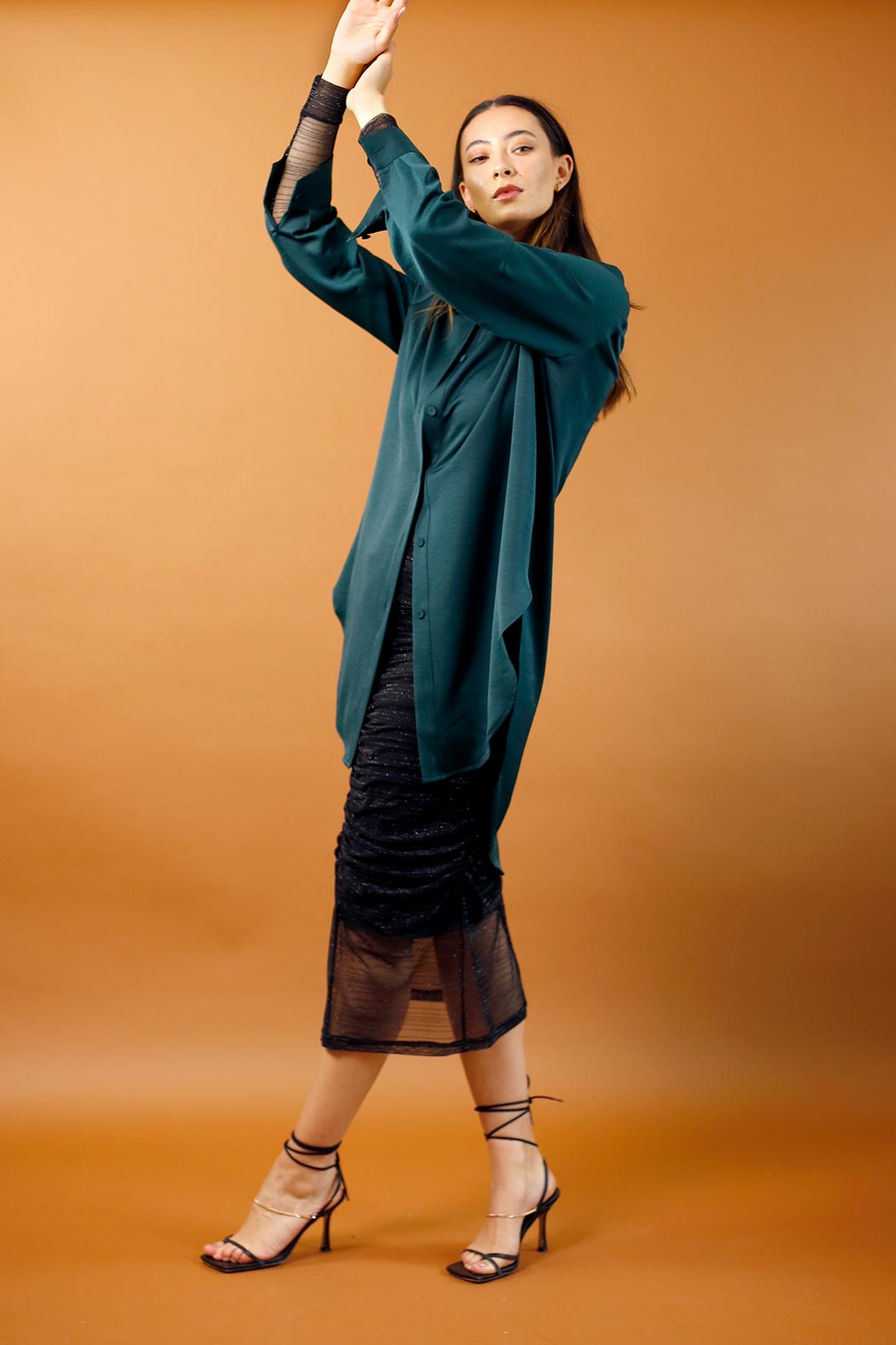 Deep Teal Satin Boyfriend Maxi Shirt