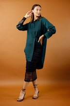Deep Teal Satin Boyfriend Maxi Shirt