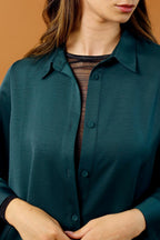 Deep Teal Satin Boyfriend Maxi Shirt