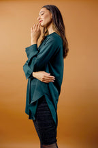 Deep Teal Satin Boyfriend Maxi Shirt