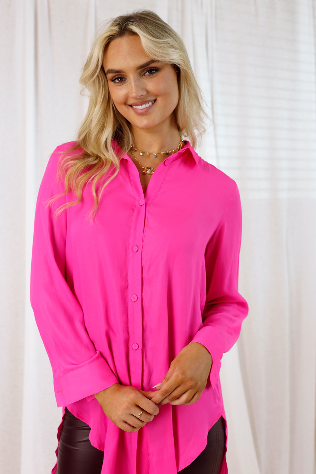 Hot Pink Seta Boyfriend Maxi Shirt
