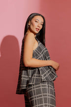 Black Check Linen Bell Top