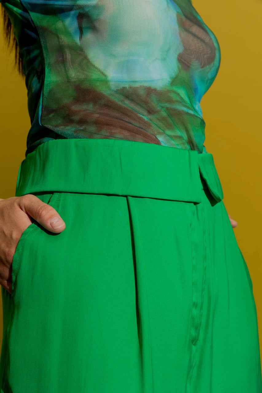 Green Silky Paperbag Pant