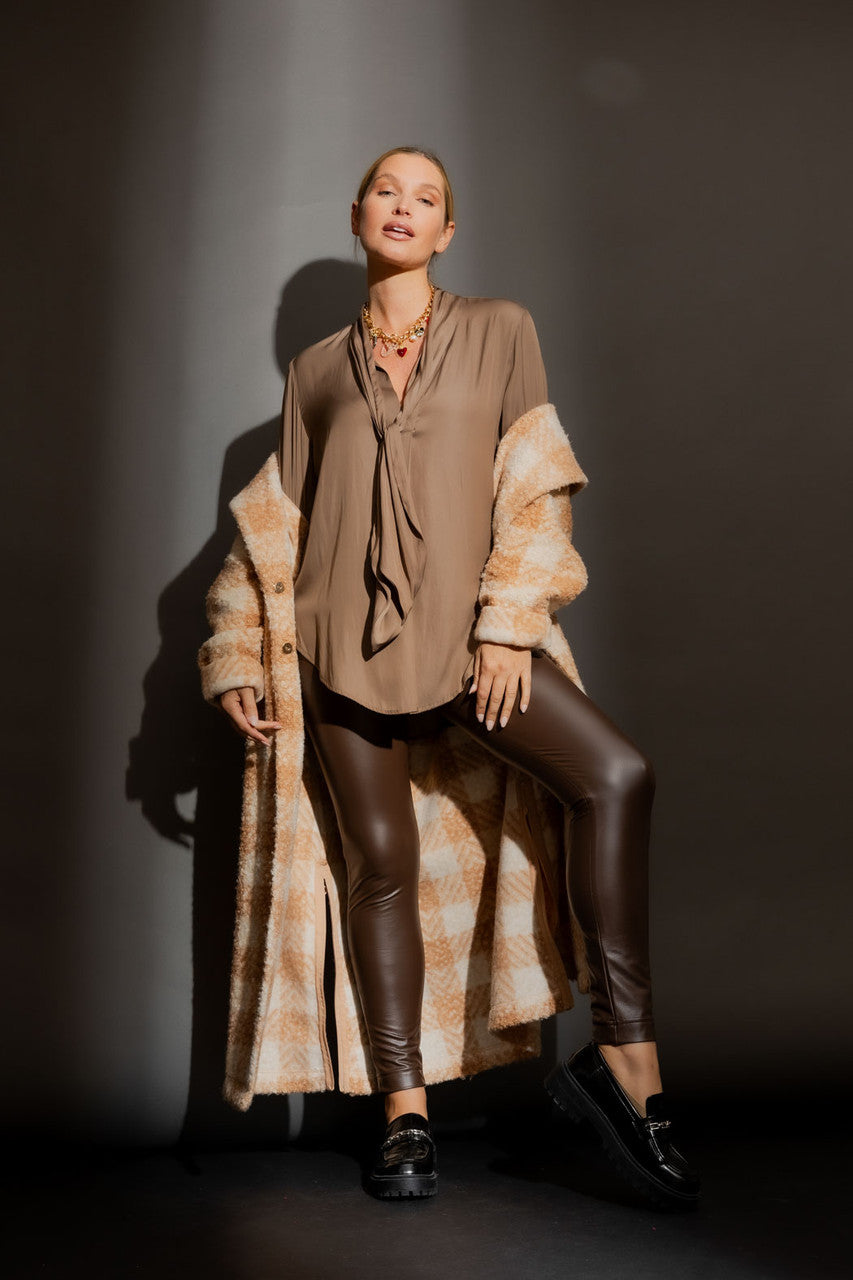 Cocoa Silky Tie Blogger Shirt