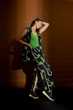 Black/Green Tie Waist Skirt