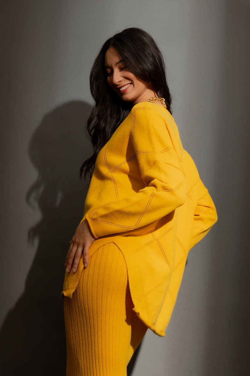 Marigold Criss Cross V Neck Jumper Marigold S