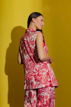 Red Floral Single Breasted Vest Red Floral