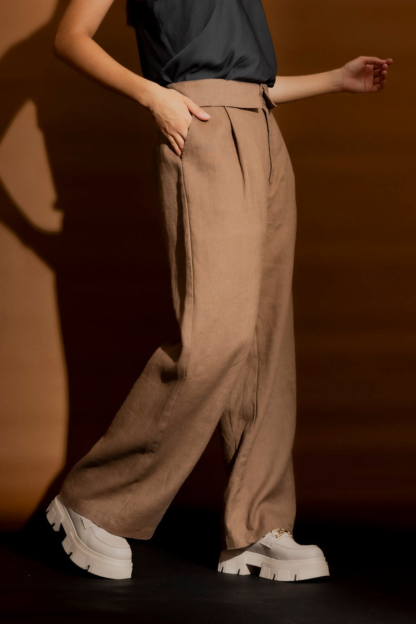 Coffee Luxury Linen Paperbag Pant