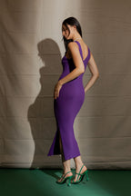 Purple Rib V Neck Dress