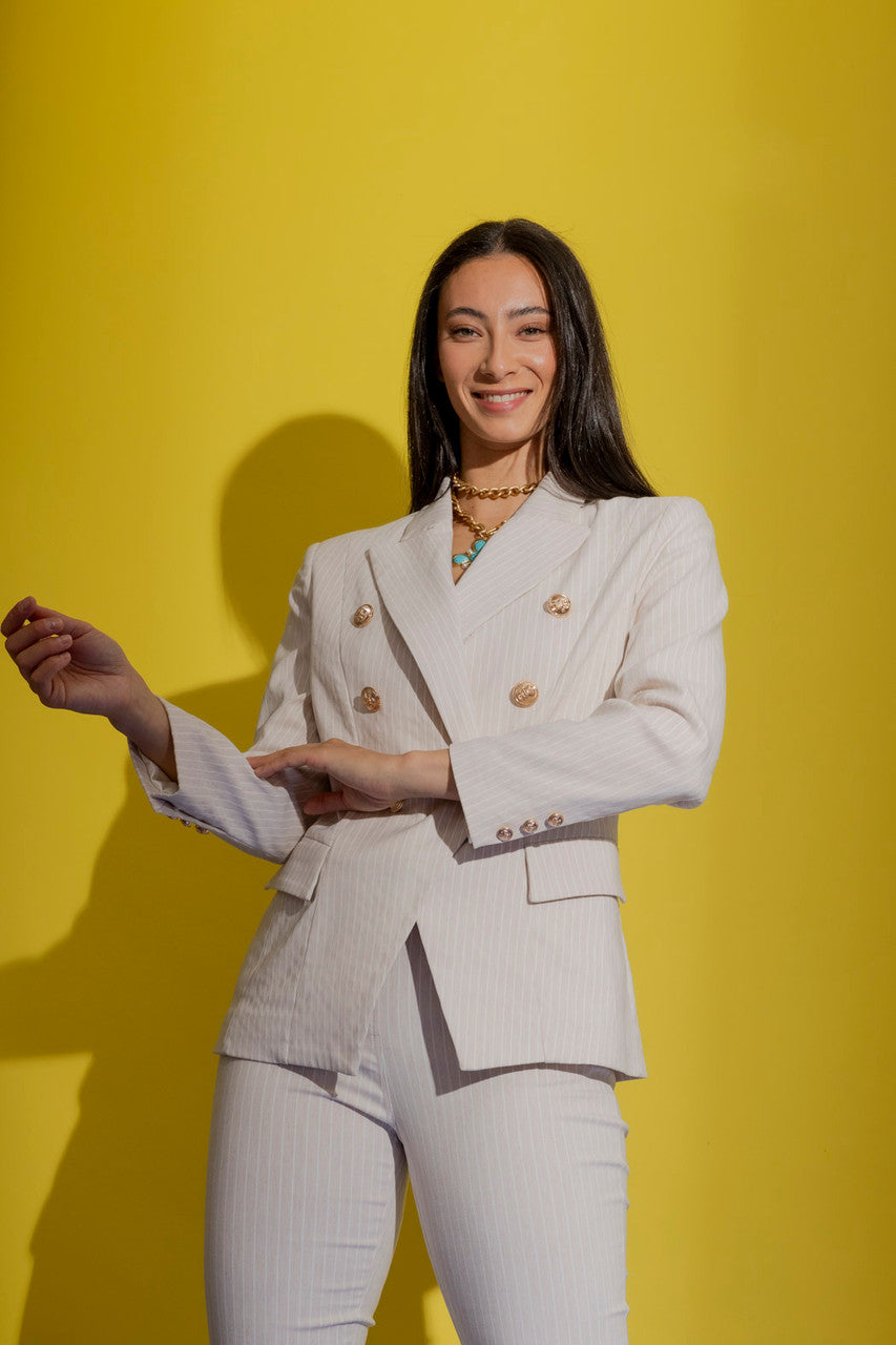 Beige Stripe Sisca Blazer Beige Stripe