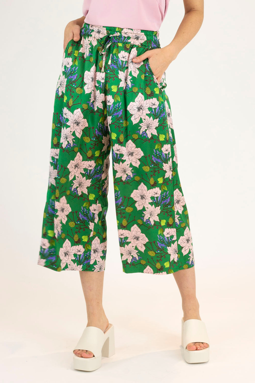 Green Silky Crop Culottes - Final Sale