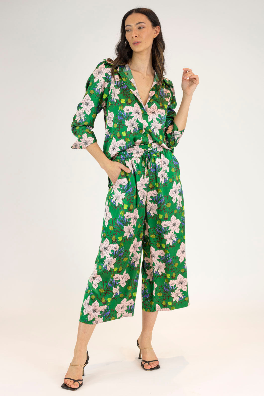 Green Silky Crop Culottes - Final Sale