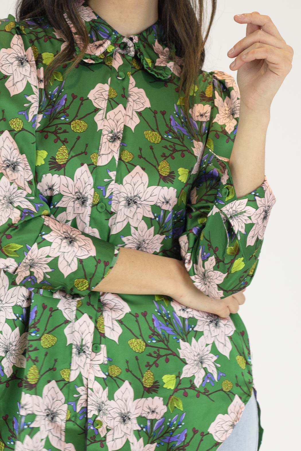 Green Ruffle Collar Blouse - Final Sale