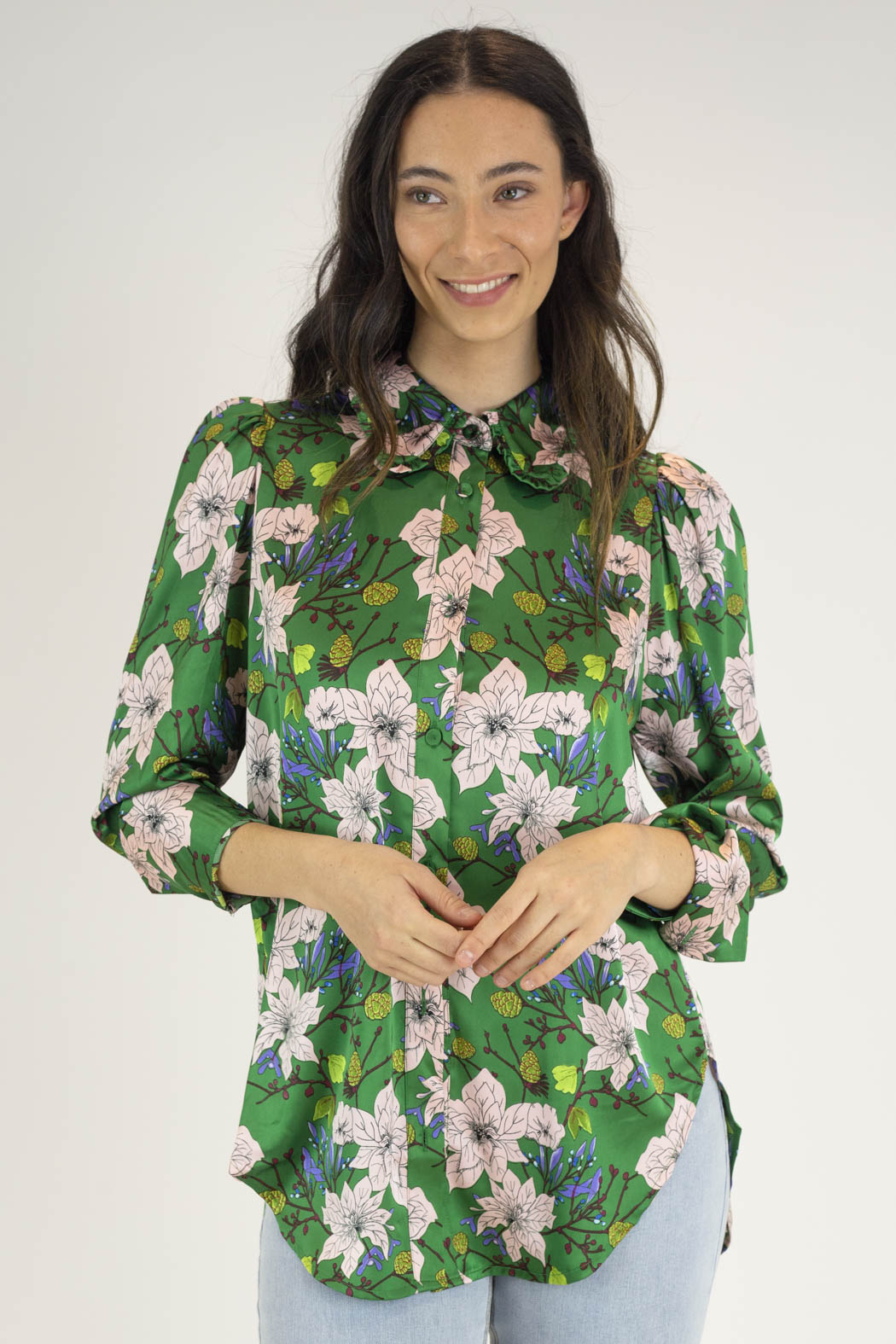 Green Ruffle Collar Blouse - Final Sale